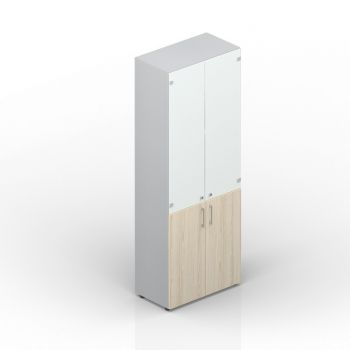 Шкаф для документов (2 двери+2 белые матовые стеклянные двери, 4 полки, ручки - хром) EMHS834BL
