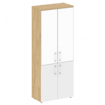 Шкаф высокий широкий (2 низких фасада ЛДСП + 2 средних фасада лакобель белый в раме) SK.ST-1.2R white