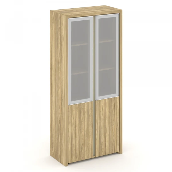 Шкаф высокий широкий (2 низких фасада ЛДСП + 2 средних фасада стекло сатин в раме) COR.ST-1.2R. Фото 1